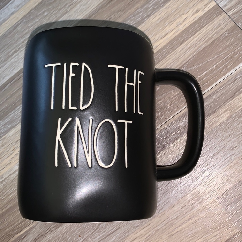 RAE DUNN black tied the knot mug